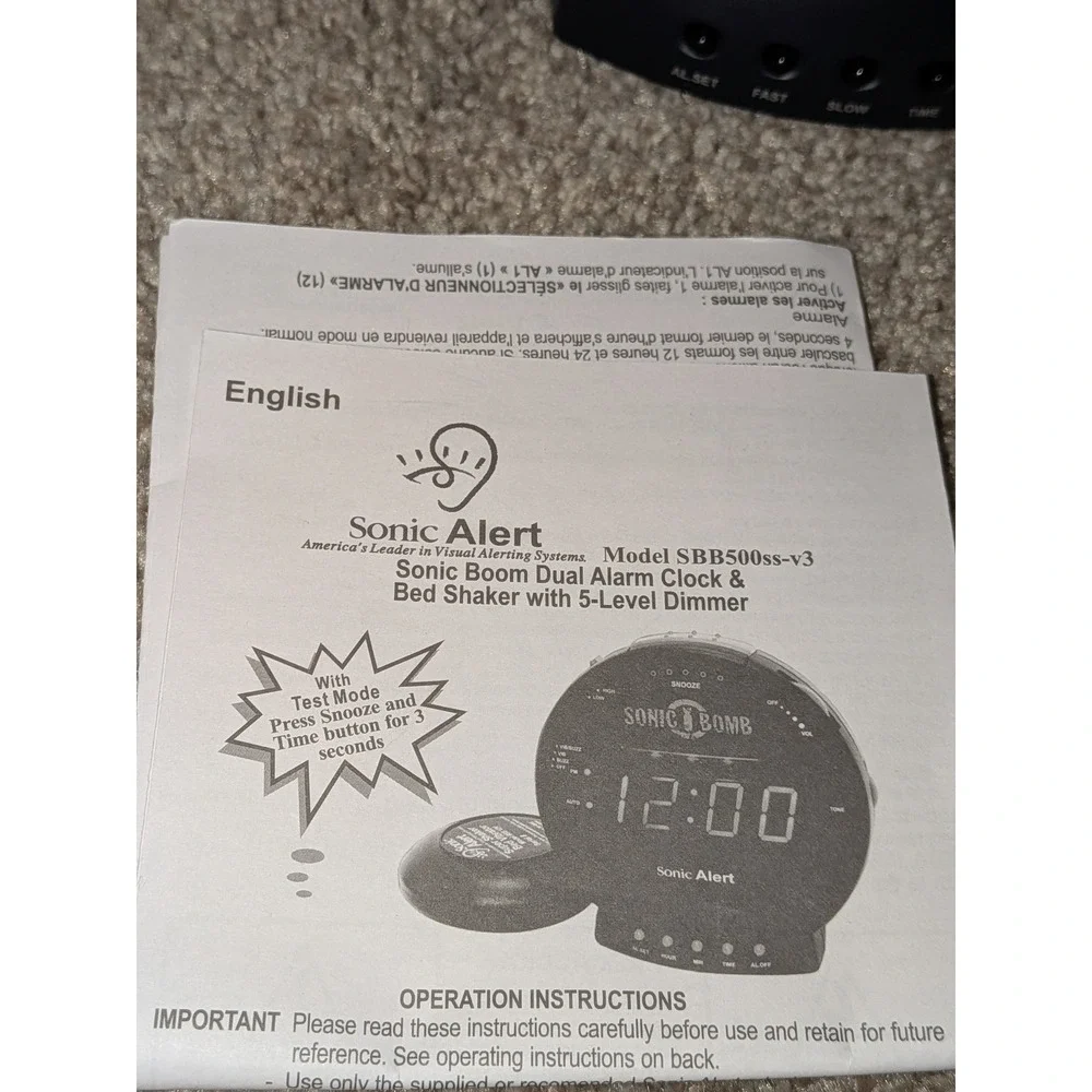 Sonic Alert Sonic Boom Dual Alarm Clock Bed‎ Shaker 5 Level Dimmer NEW